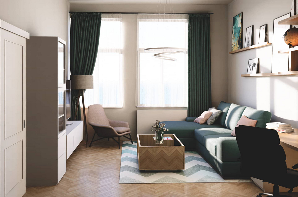 zelena pohovka vizualizace ARCHITEKTIV
