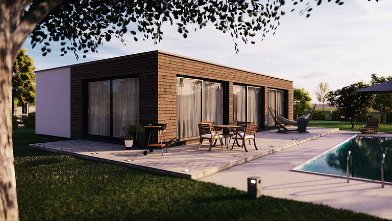 realistická vizualizace, moderní bungalov