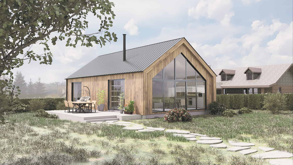 architektura, architektonická studie, víkendový dům s výhledem do krajiny na Rovensku