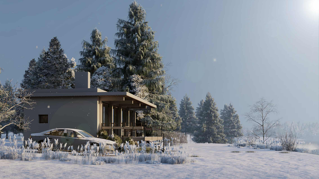 zimní vizualizace víkendového domu