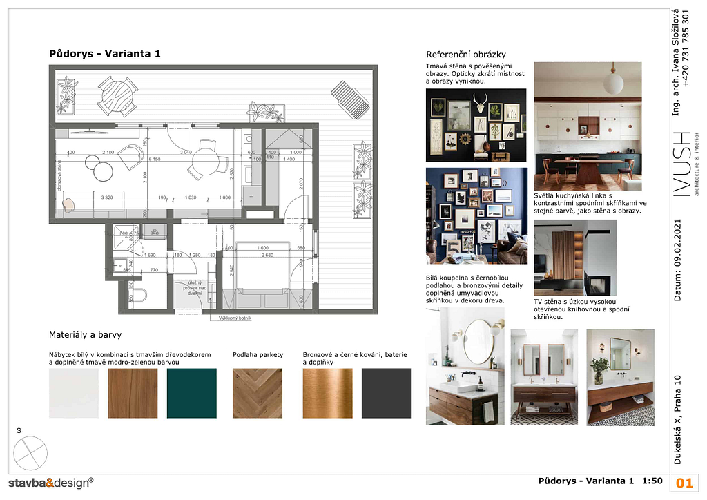 První schůzka s interiérovým designerem, příklad prezentace moodboardu