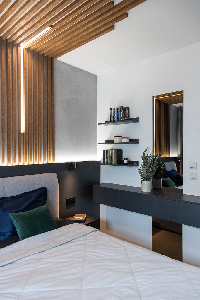 pánský byt, , ložnice, developerský byt, realizace interiéru, Architektiv